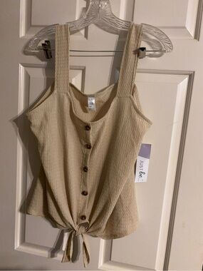 just be Cream Textured Tie-Front Camisole Tank